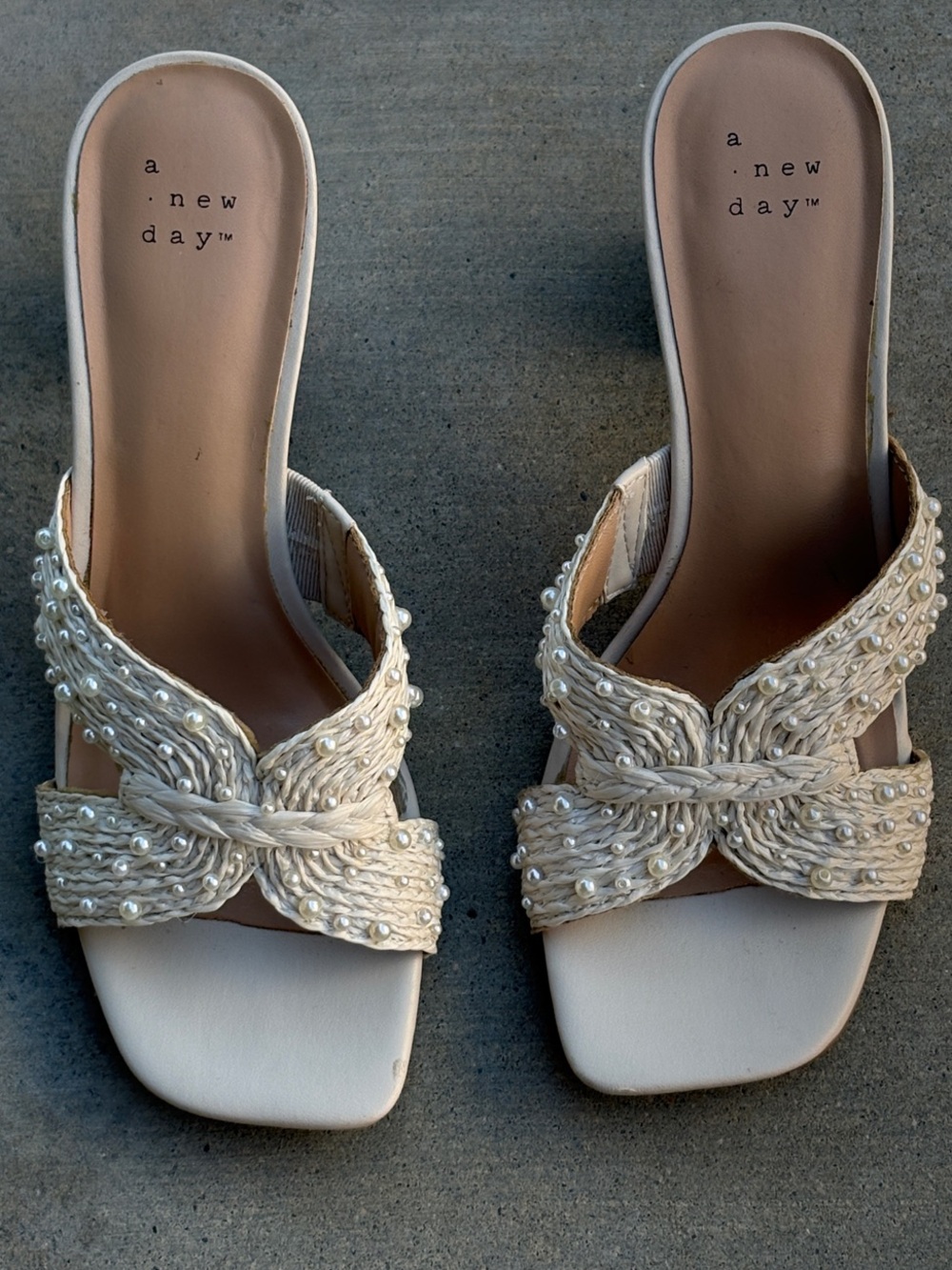 a new day Cream Braided Pearl-Embellished Slide Sandals